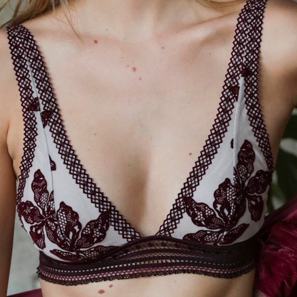 Free People Alia Bralette Bordeaux Combo XS NWT